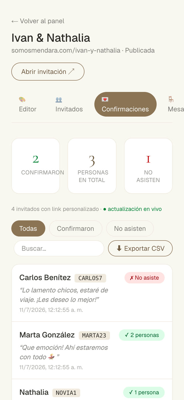 Confirmaciones que llegan solas