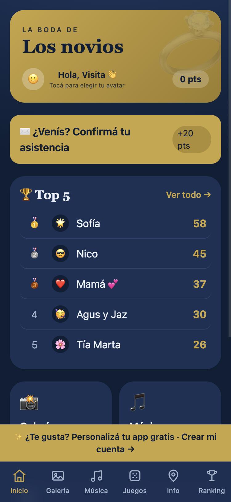 La app de la fiesta: ranking de invitados y confirmación